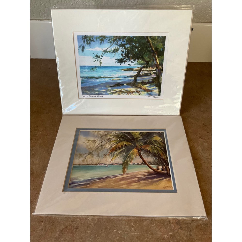 John Paul & Brezina Bahamian Beach Art Prints Set of 2 Matted 8x10 Coastal Decor